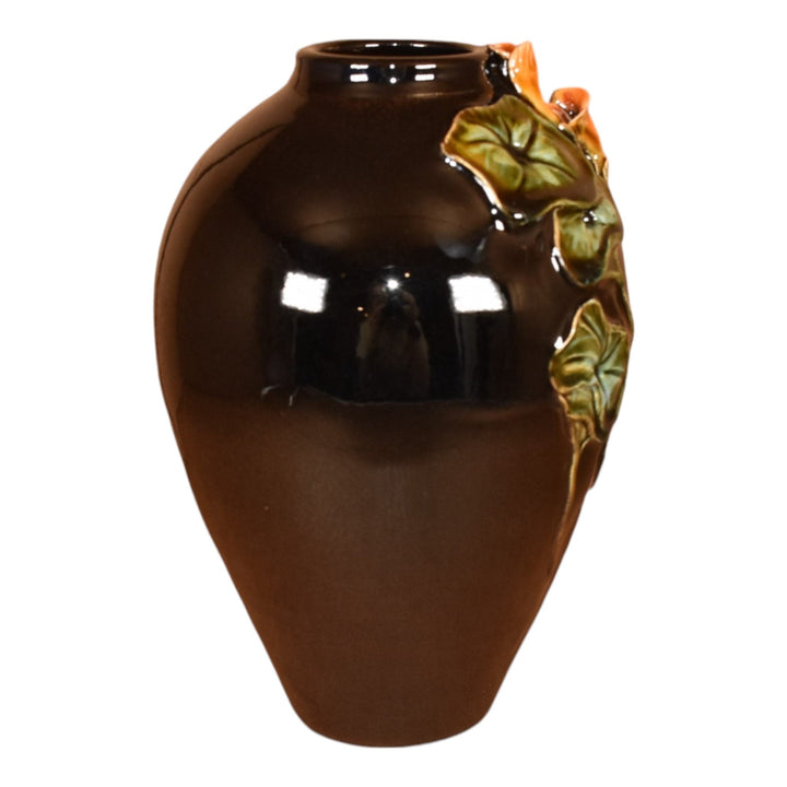 Ephraim Faience 2013 Hand Made Pottery Experimental Floral Black Ceramic Vase