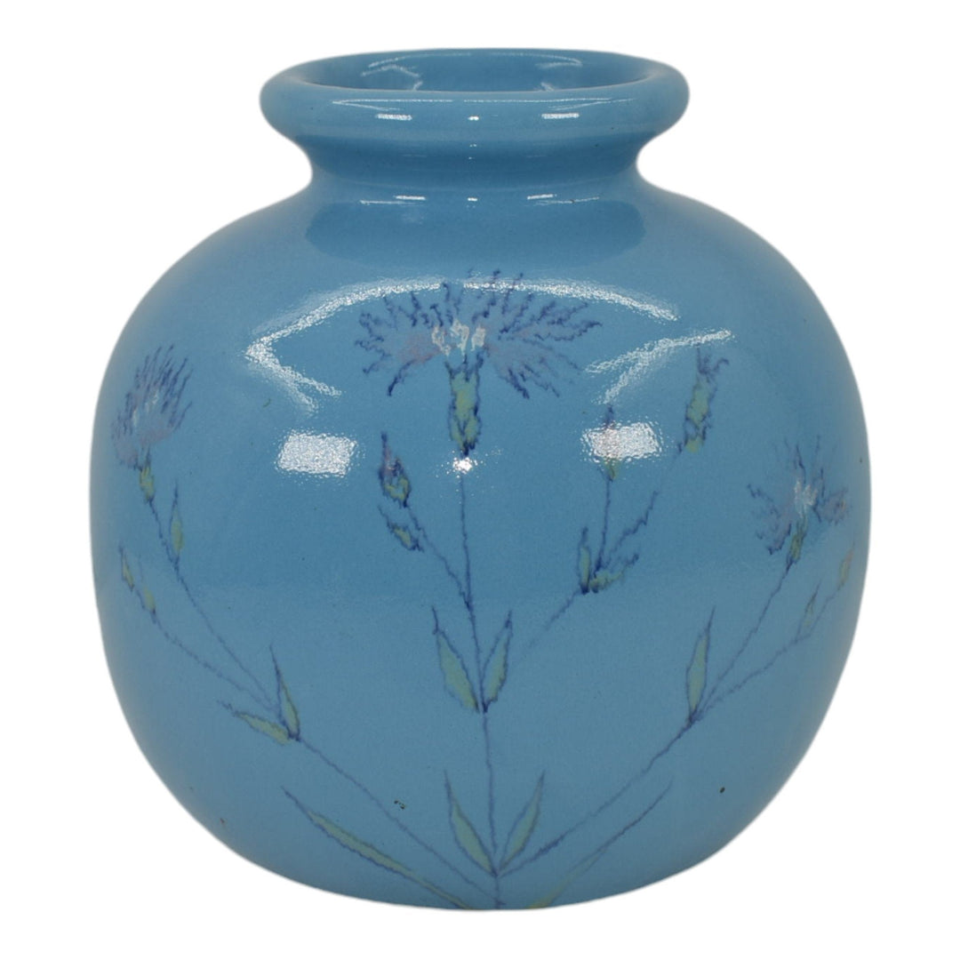 Wellfleet Cape Cod Vintage Art Pottery Bulbous Blue Floral Ceramic Vase