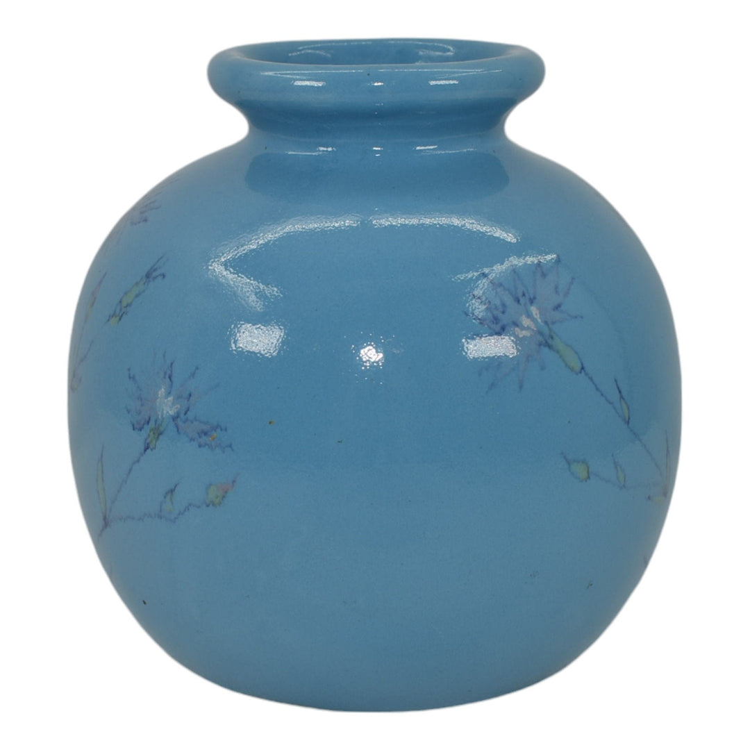 Wellfleet Cape Cod Vintage Art Pottery Bulbous Blue Floral Ceramic Vase