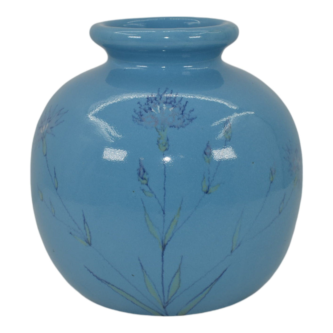 Wellfleet Cape Cod Vintage Art Pottery Bulbous Blue Floral Ceramic Vase