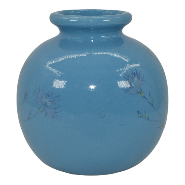 Wellfleet Cape Cod Vintage Art Pottery Bulbous Blue Floral Ceramic Vase