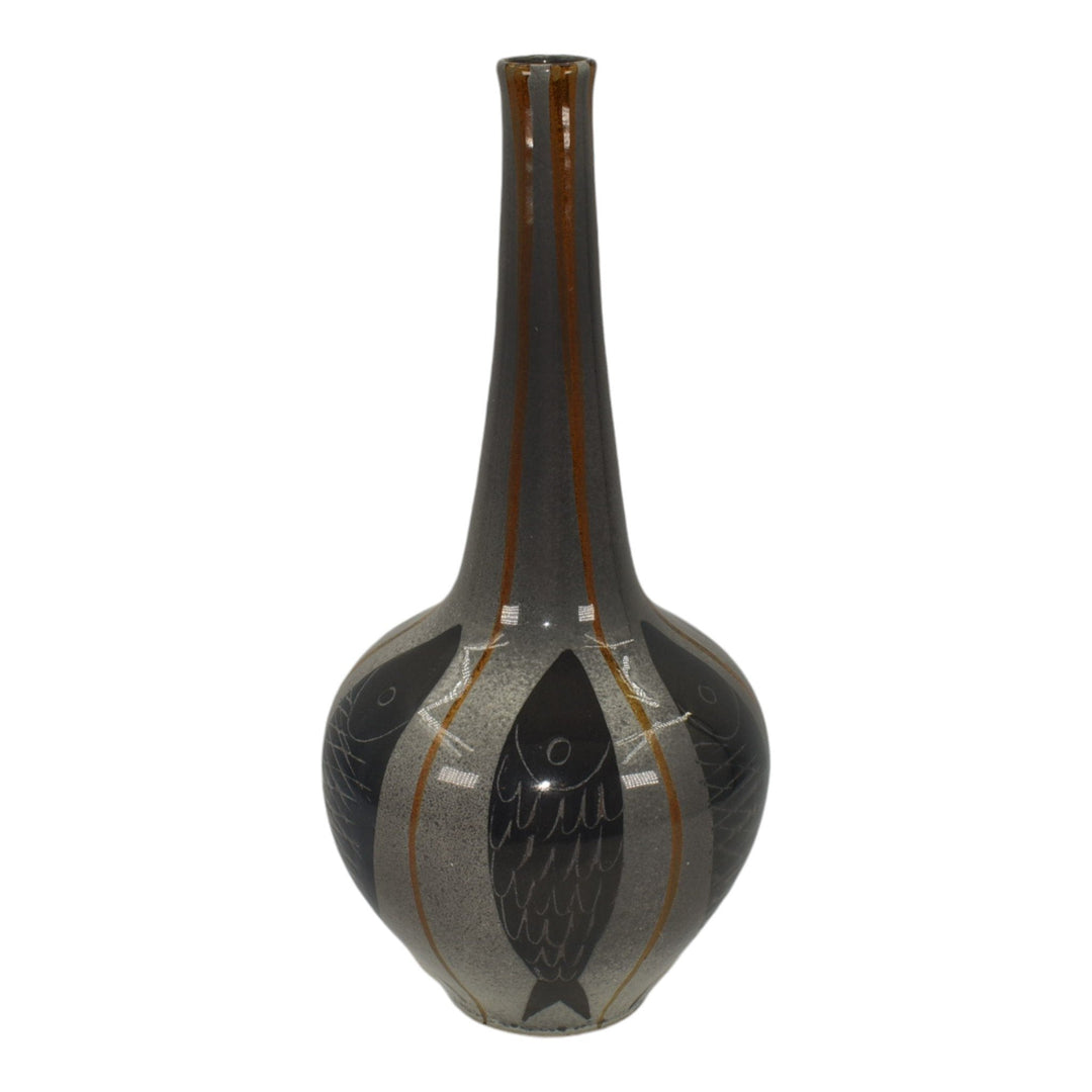 Arnold Zahner Rheinfelden Switzerland Art Deco Pottery Fish Ceramic Bottle Vase - Just Art Pottery