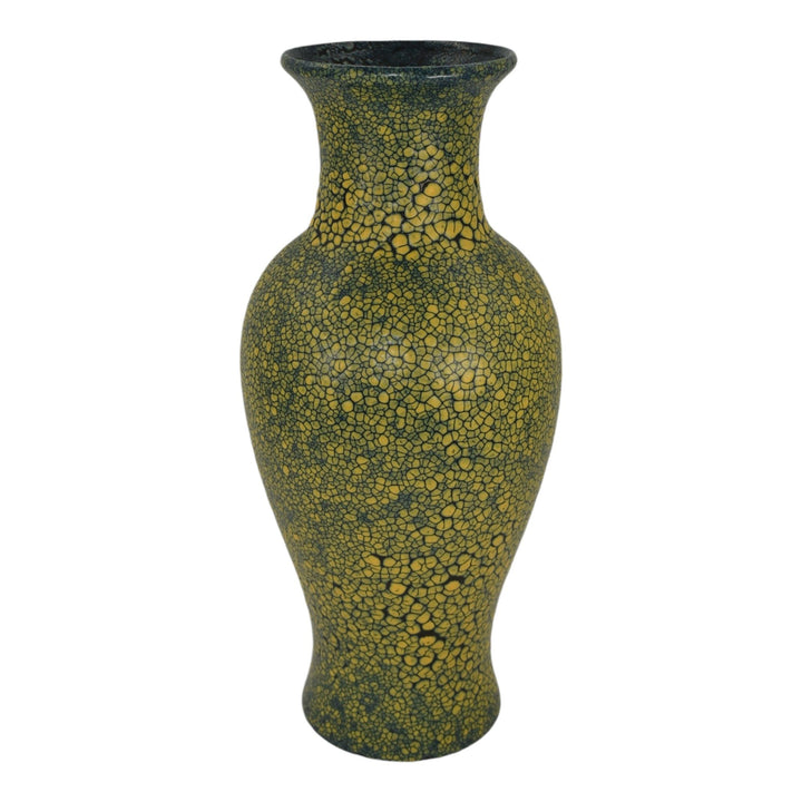 Haeger 1970s Mid Century Modern Art Pottery Yellow Blue Lizard Skin Vase 4170 - Just Art Pottery