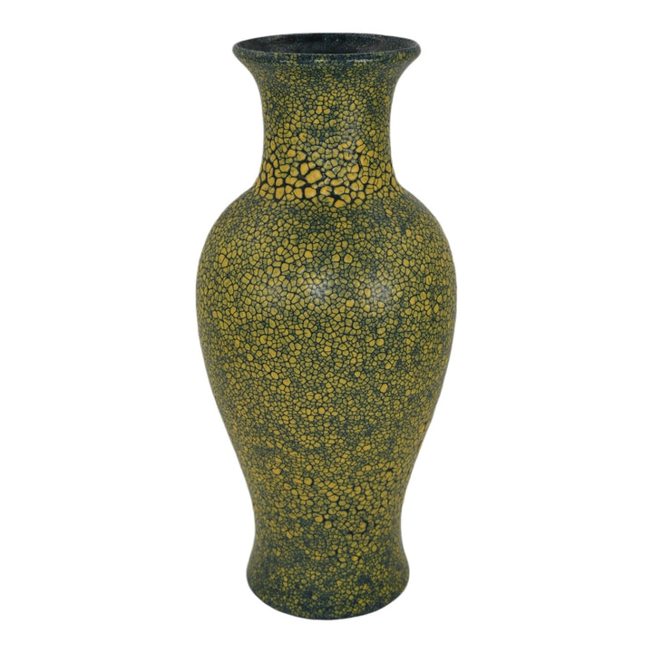 Haeger 1970s Mid Century Modern Art Pottery Yellow Blue Lizard Skin Vase 4170 - Just Art Pottery