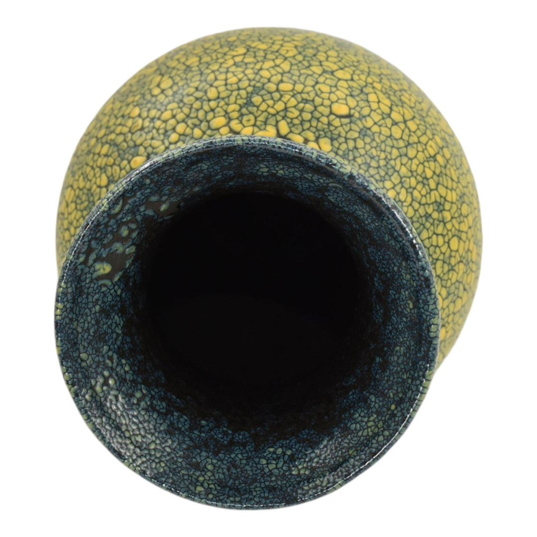 Haeger 1970s Mid Century Modern Art Pottery Yellow Blue Lizard Skin Vase 4170 - Just Art Pottery