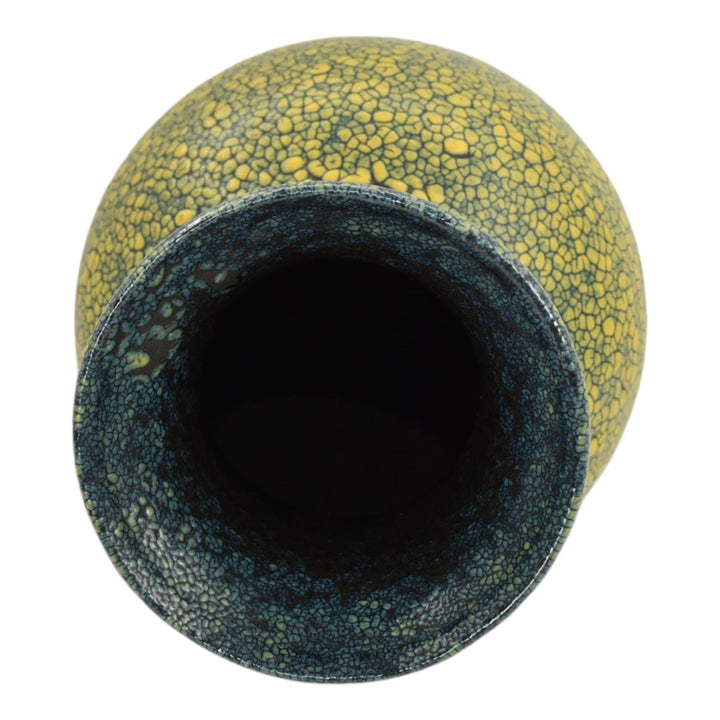 Haeger 1970s Mid Century Modern Art Pottery Yellow Blue Lizard Skin Vase 4170 - Just Art Pottery
