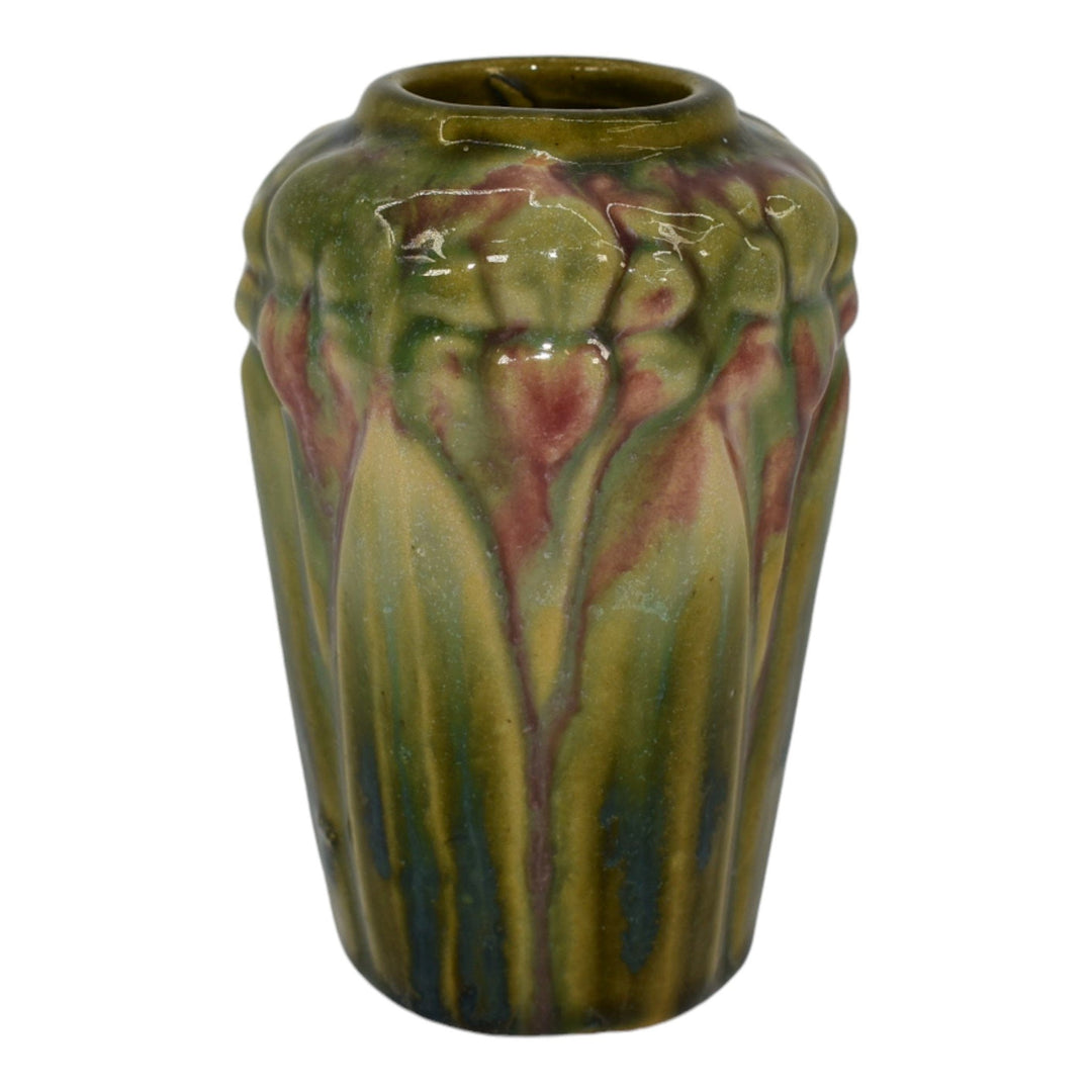 Brush McCoy Majolica Amaryllis 1926 Art Pottery Green Ceramic Vase 082