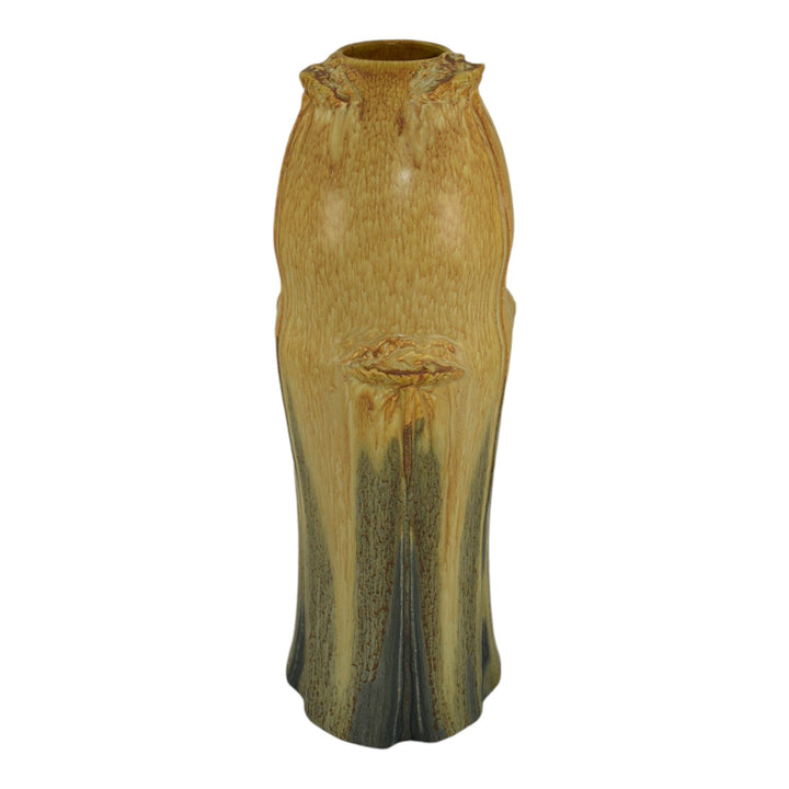 Ephraim Faience 2007 Hand Made Pottery Experimental Green Yellow Floral Vase - Just Art Pottery