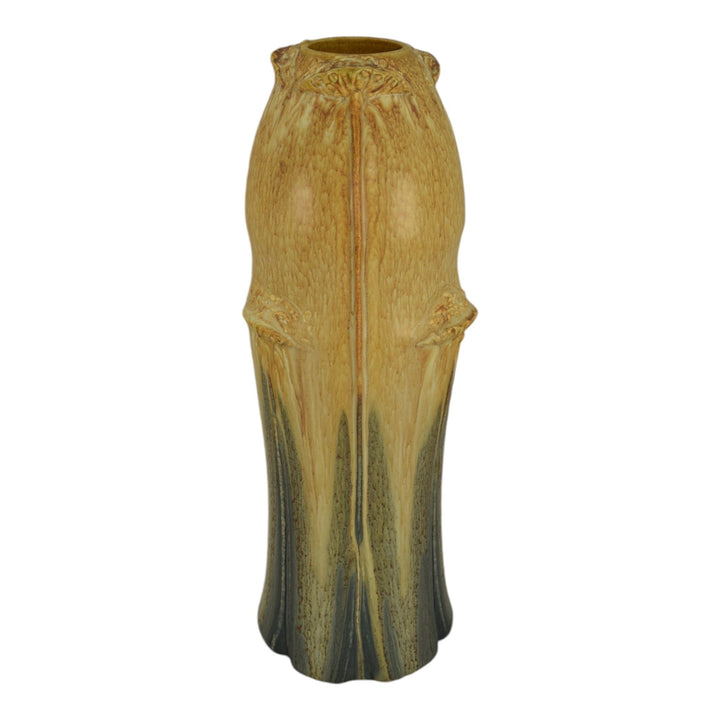Ephraim Faience 2007 Hand Made Pottery Experimental Green Yellow Floral Vase - Just Art Pottery