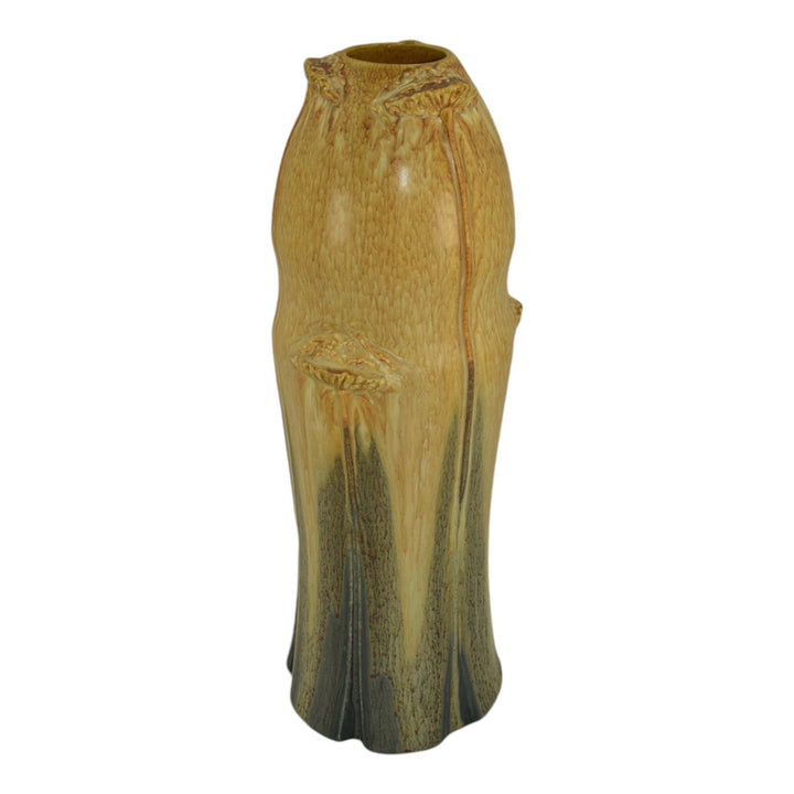 Ephraim Faience 2007 Hand Made Pottery Experimental Green Yellow Floral Vase - Just Art Pottery