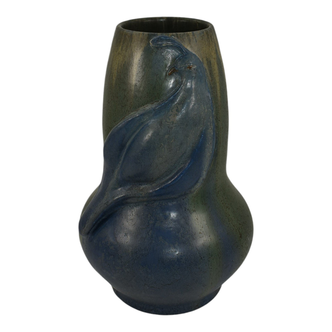 Ephraim Faience 2010 Hand Made Art Pottery Quail Experimental Blue Green Vase - Just Art Pottery