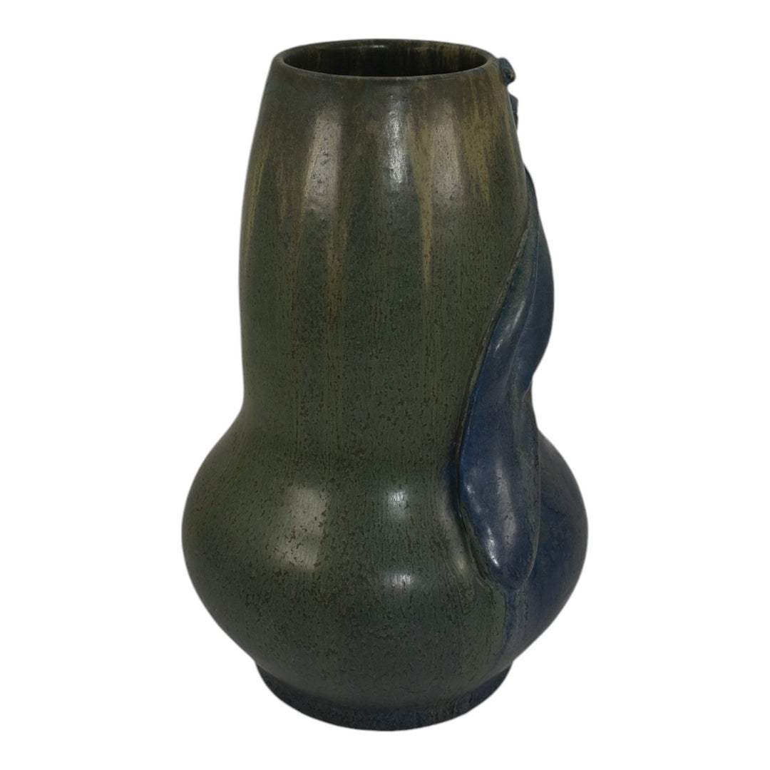 Ephraim Faience 2010 Hand Made Art Pottery Quail Experimental Blue Green Vase - Just Art Pottery