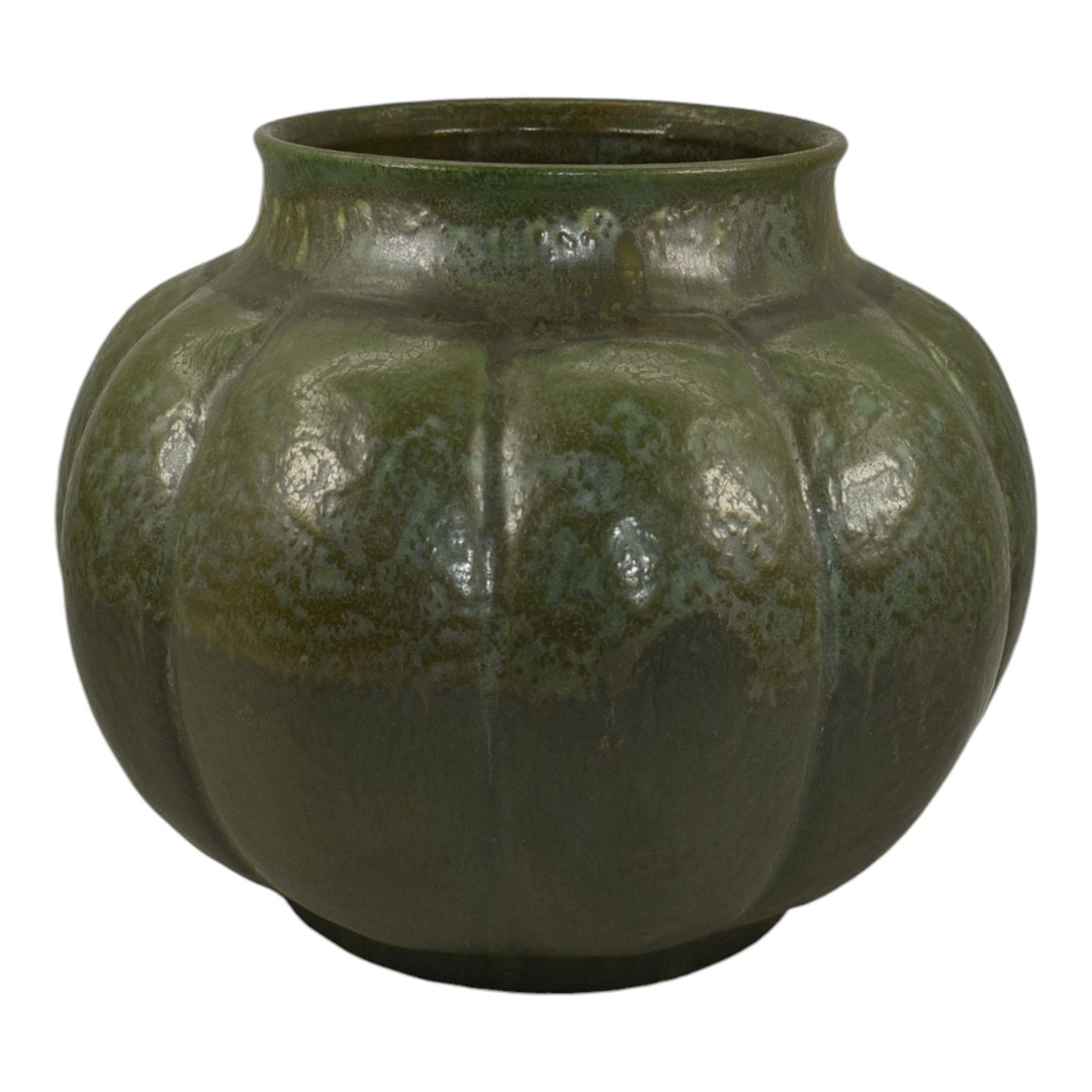 Ephraim Faience 2006 Hand Made Pottery Curdled Matte Green Lobed Ceramic Vase