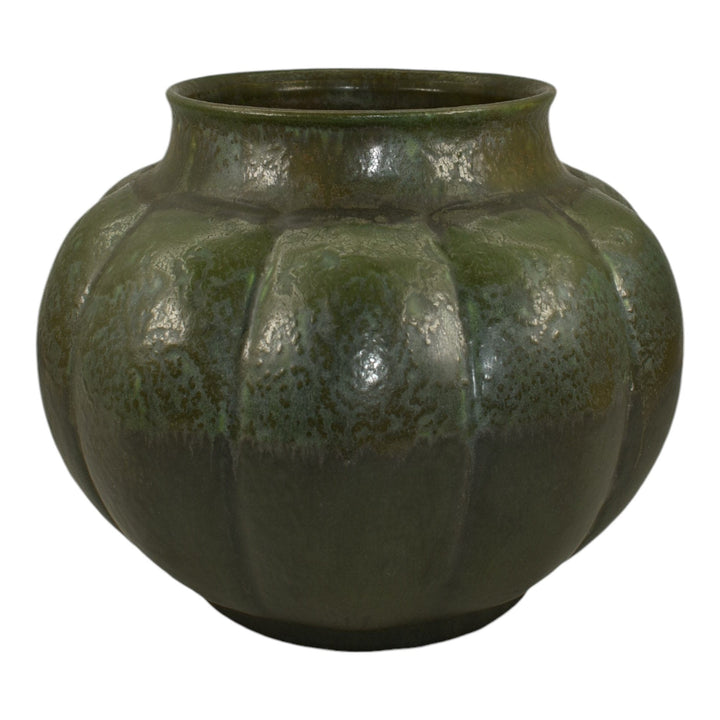 Ephraim Faience 2006 Hand Made Pottery Curdled Matte Green Lobed Ceramic Vase