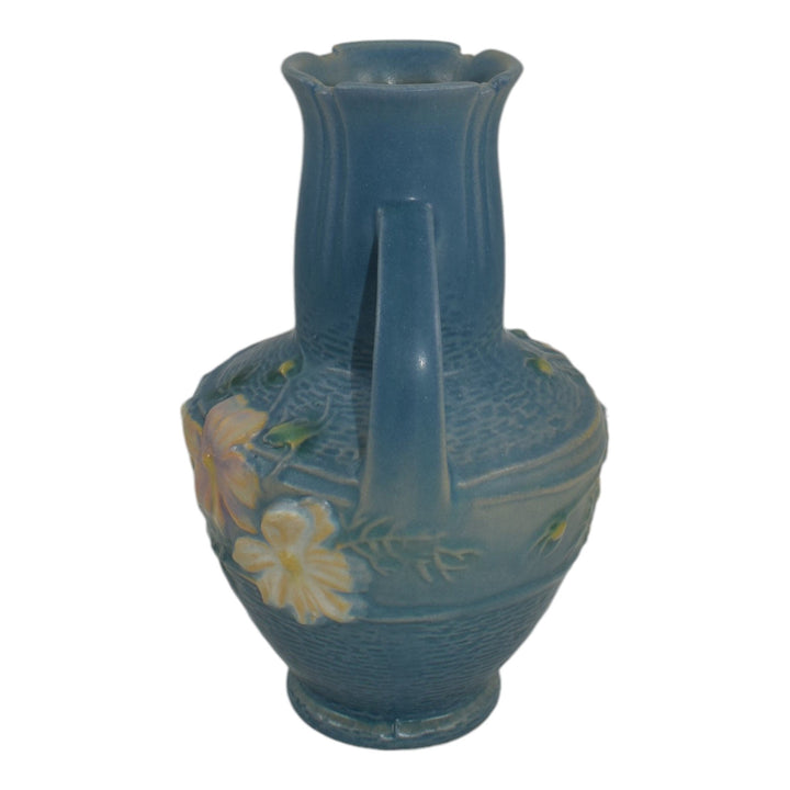 Roseville Cosmos Blue 1939 Vintage Art Pottery Handled Ceramic Flower Vase 946-6