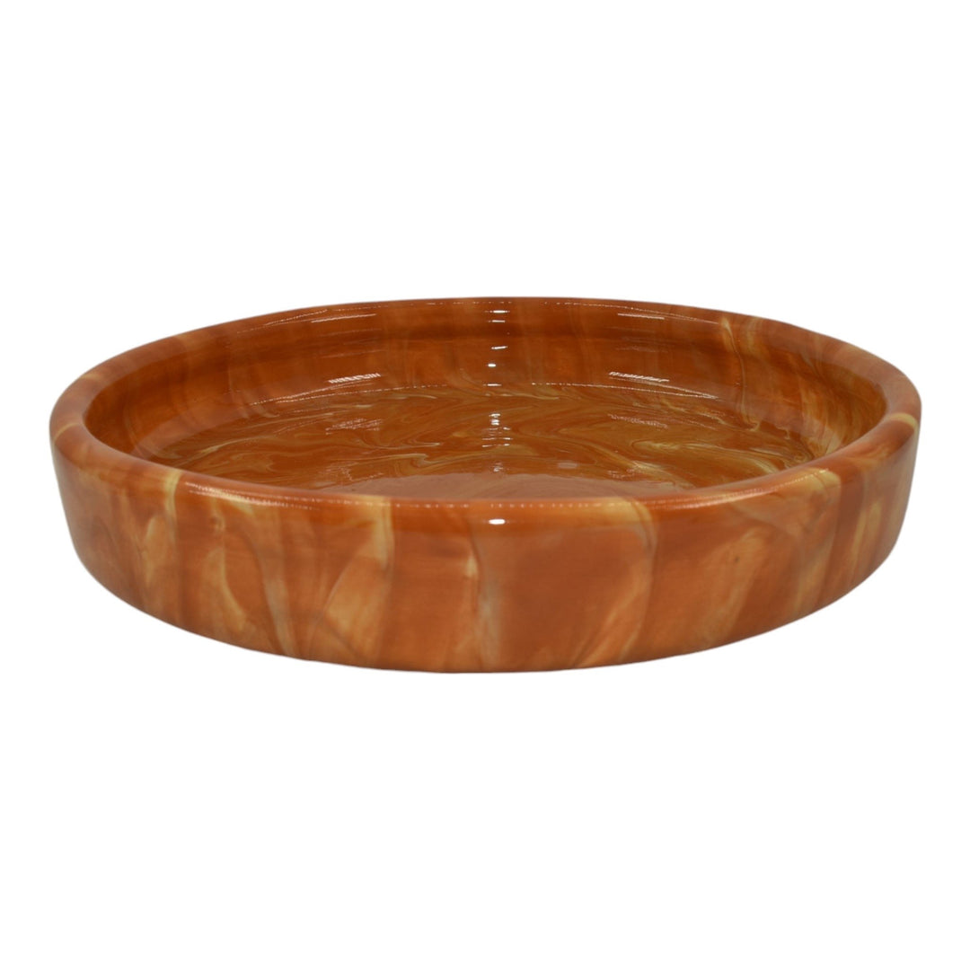 Weller Marbleized 1914 Vintage Pottery Orange Swirl Glaze Ceramic Footed Bowl - Just Art Pottery