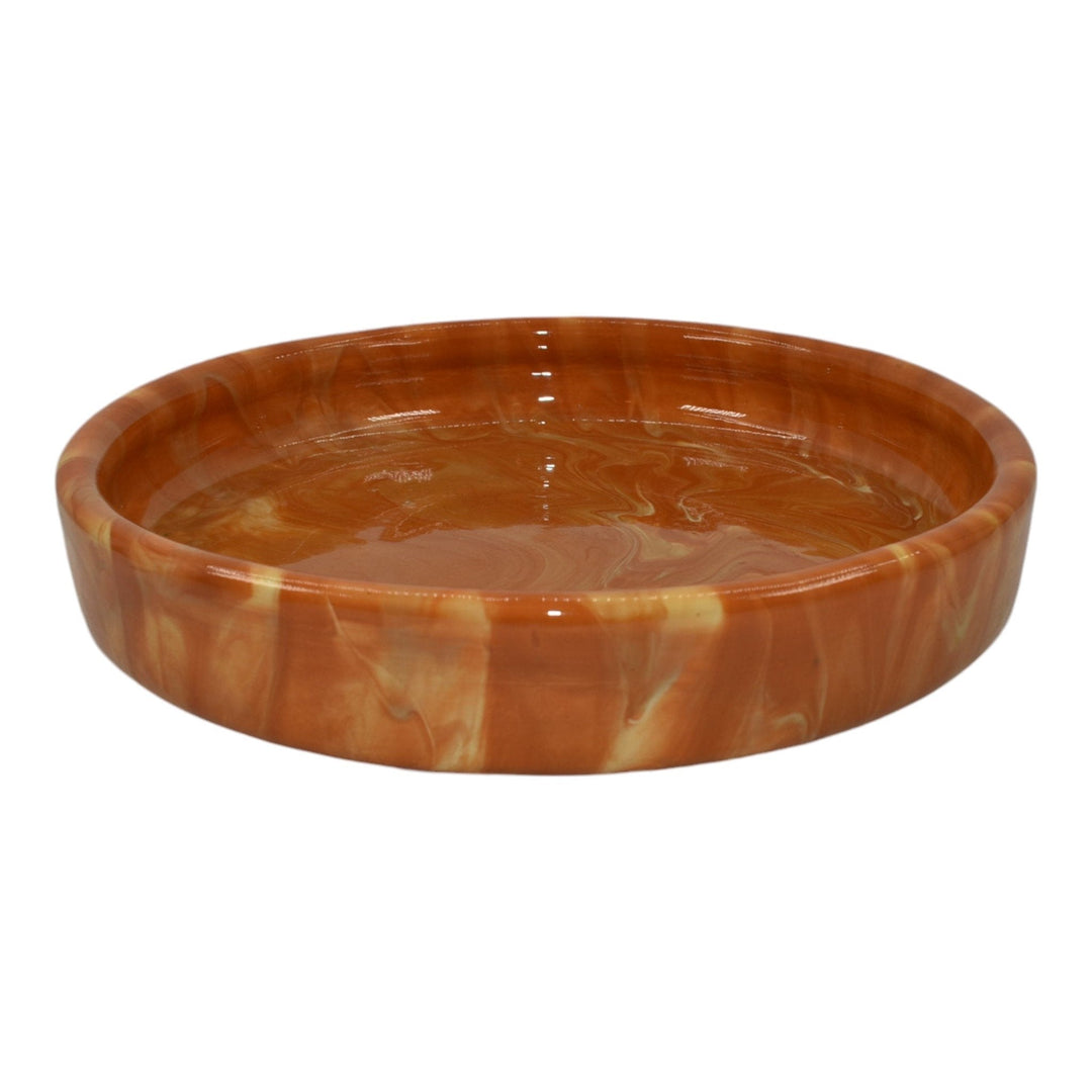 Weller Marbleized 1914 Vintage Pottery Orange Swirl Glaze Ceramic Footed Bowl