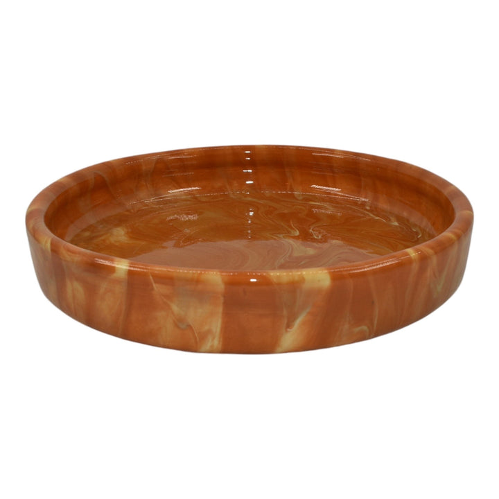 Weller Marbleized 1914 Vintage Pottery Orange Swirl Glaze Ceramic Footed Bowl