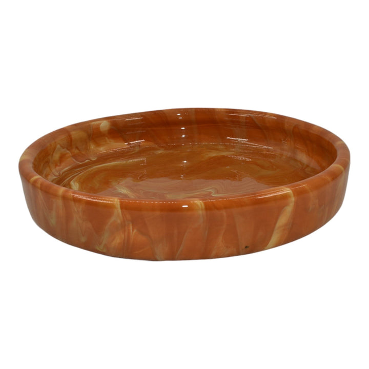 Weller Marbleized 1914 Vintage Pottery Orange Swirl Glaze Ceramic Footed Bowl - Just Art Pottery