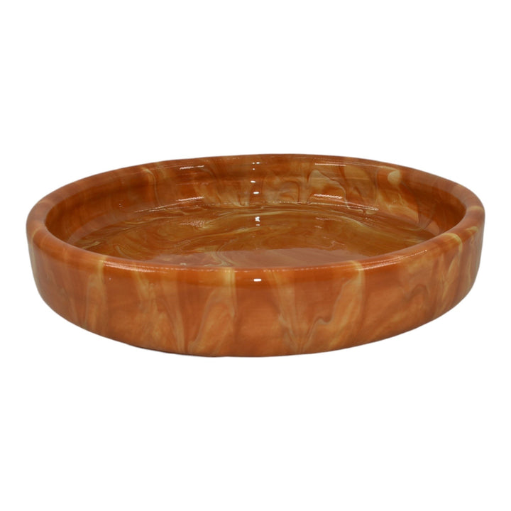 Weller Marbleized 1914 Vintage Pottery Orange Swirl Glaze Ceramic Footed Bowl - Just Art Pottery