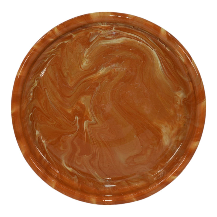 Weller Marbleized 1914 Vintage Pottery Orange Swirl Glaze Ceramic Footed Bowl