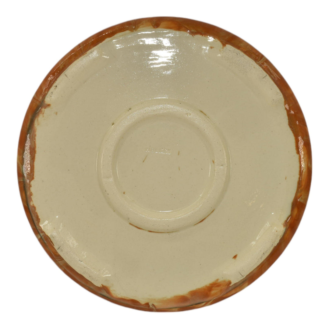 Weller Marbleized 1914 Vintage Pottery Orange Swirl Glaze Ceramic Footed Bowl - Just Art Pottery