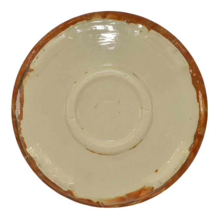 Weller Marbleized 1914 Vintage Pottery Orange Swirl Glaze Ceramic Footed Bowl - Just Art Pottery