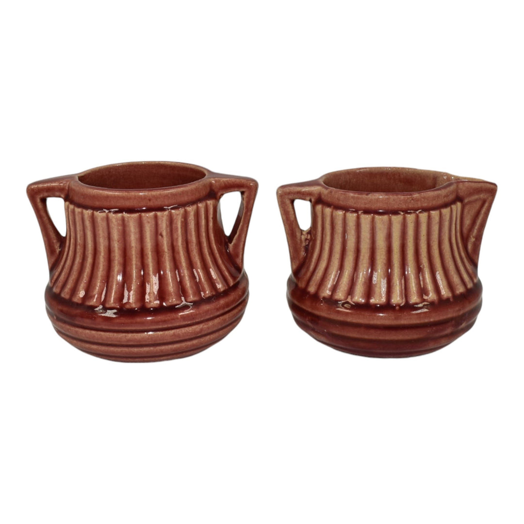 Brush McCoy Kolorkraft 1930 Art Pottery Red Ceramic Creamer 379 Sugar Bowl 378 - Just Art Pottery