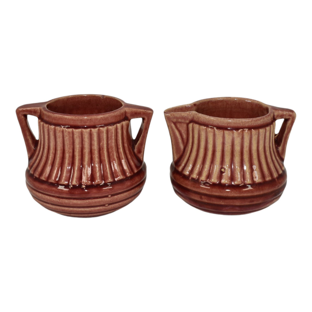 Brush McCoy Kolorkraft 1930 Art Pottery Red Ceramic Creamer 379 Sugar Bowl 378 - Just Art Pottery
