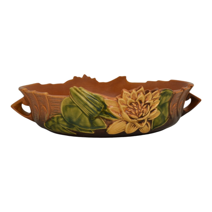 Roseville Water Lily Brown 1943 Mid Century Modern Pottery Console Bowl 442-10