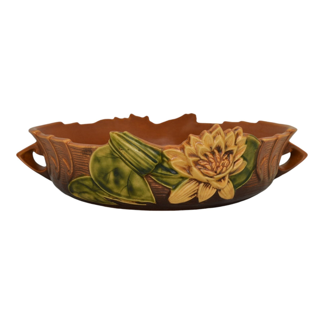 Roseville Water Lily Brown 1943 Mid Century Modern Pottery Console Bowl 442-10