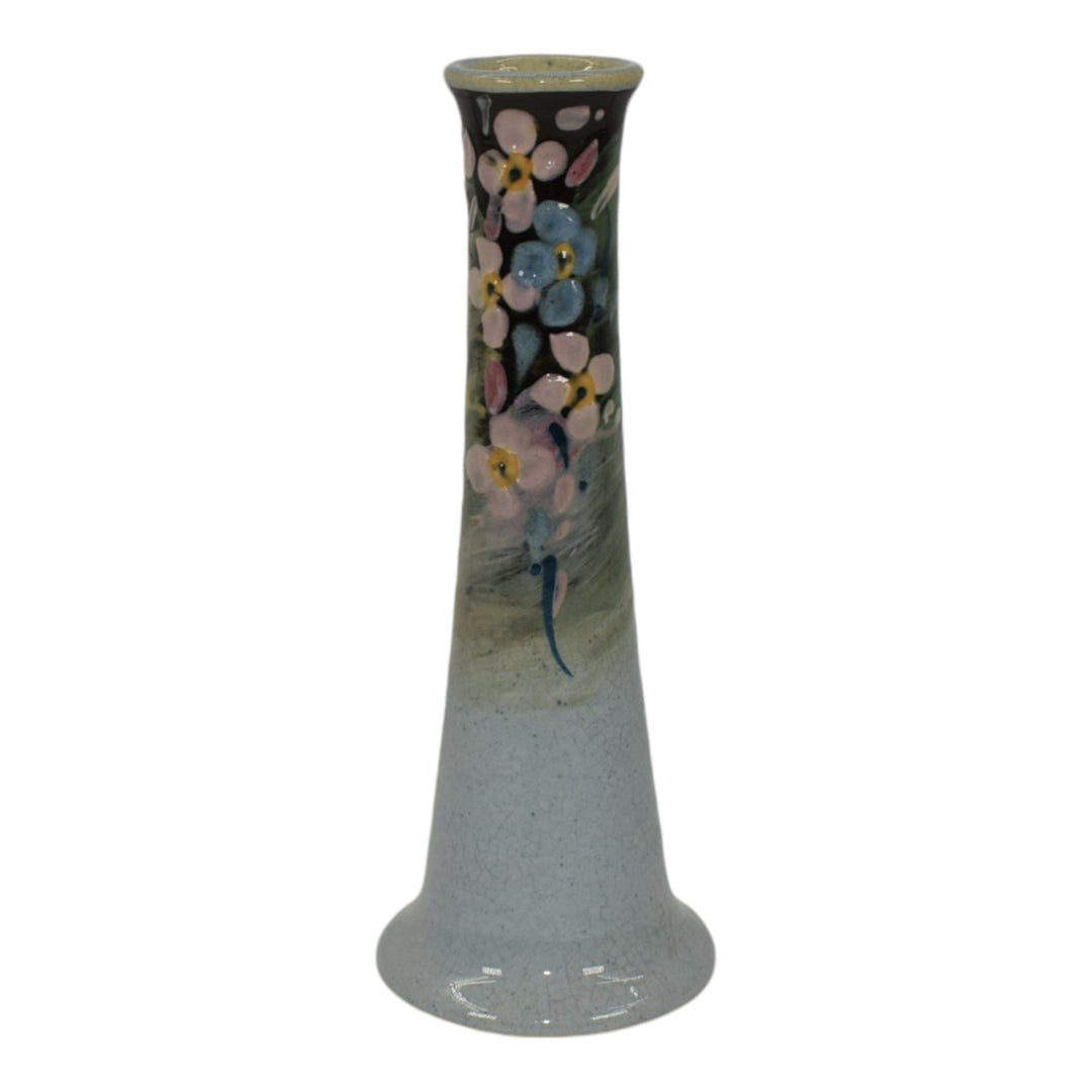 Weller Eocean Late Line Vintage Art Pottery Floral Gray Ceramic Bud Vase - Just Art Pottery