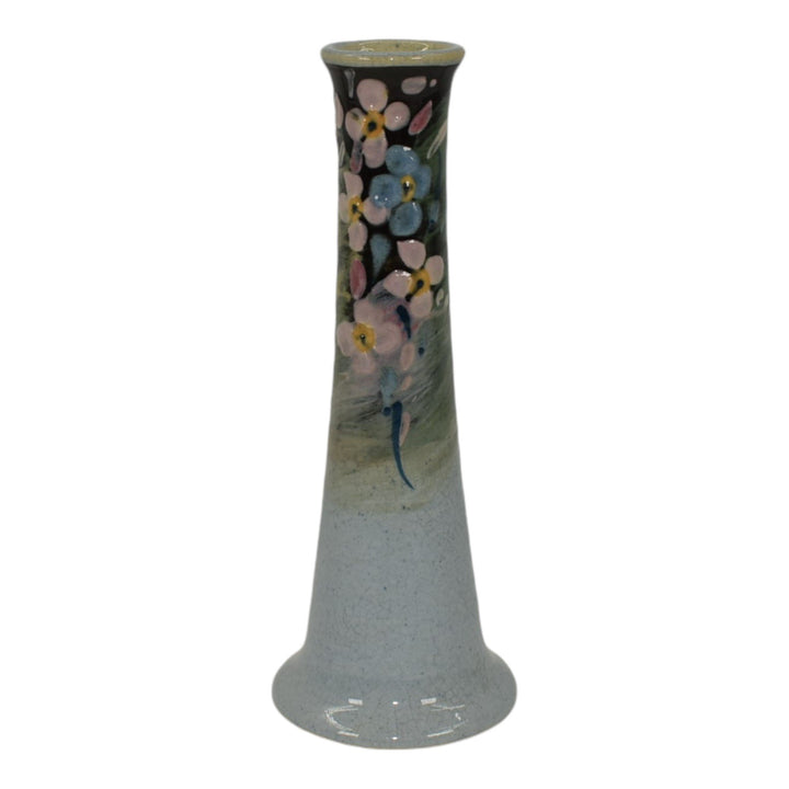 Weller Eocean Late Line Vintage Art Pottery Floral Gray Ceramic Bud Vase - Just Art Pottery