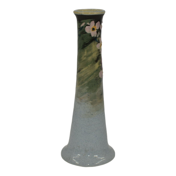 Weller Eocean Late Line Vintage Art Pottery Floral Gray Ceramic Bud Vase - Just Art Pottery
