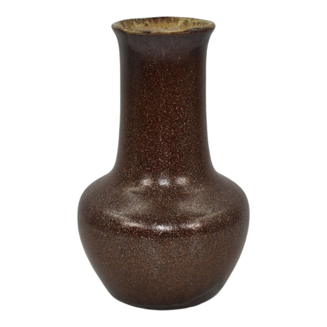Indian Hills Colorado 1950s Vintage Art Pottery Pyrite Glaze Brown Ceramic Vase - Just Art Pottery