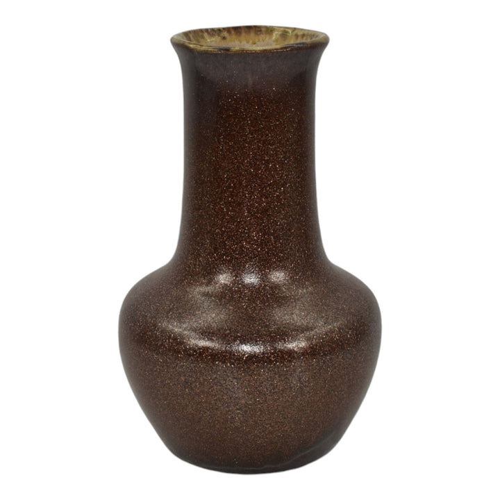 Indian Hills Colorado 1950s Vintage Art Pottery Pyrite Glaze Brown Ceramic Vase - Just Art Pottery