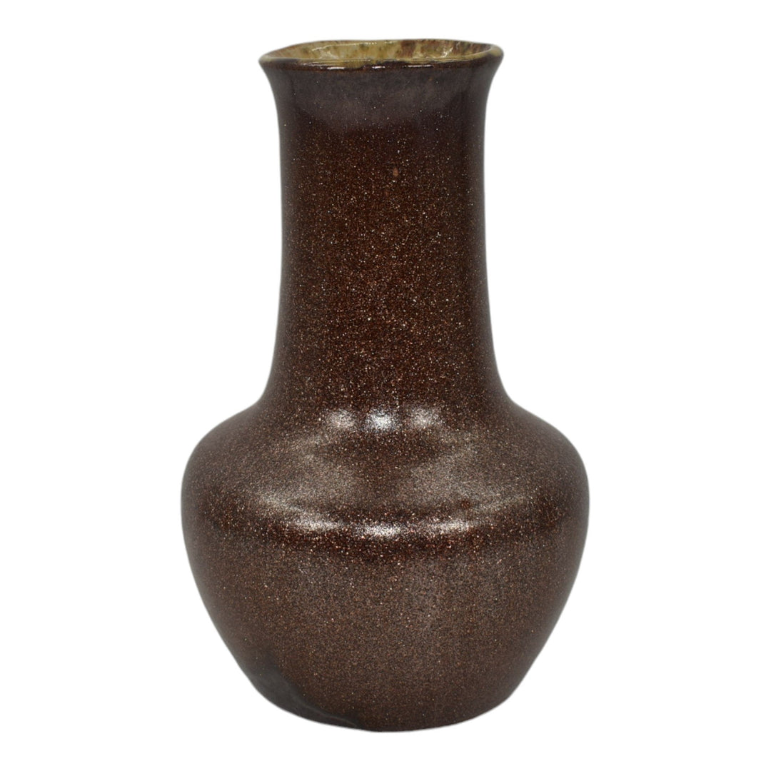 Indian Hills Colorado 1950s Vintage Art Pottery Pyrite Glaze Brown Ceramic Vase - Just Art Pottery