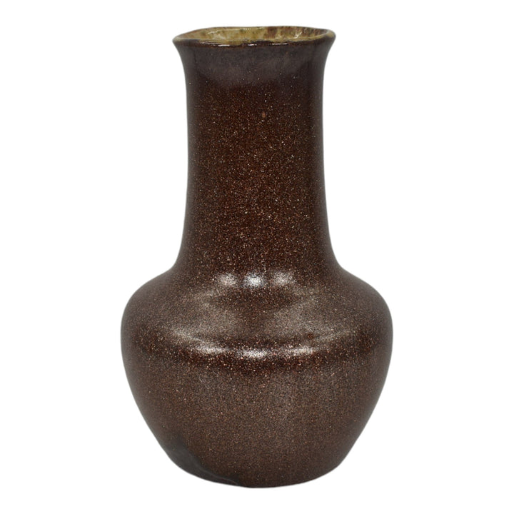 Indian Hills Colorado 1950s Vintage Art Pottery Pyrite Glaze Brown Ceramic Vase - Just Art Pottery