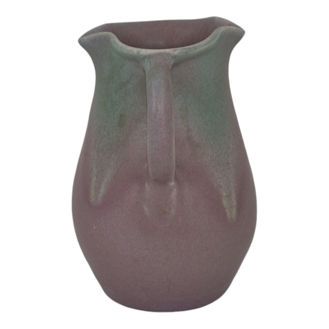 Muncie 1920s Vintage Art Deco Pottery Matte Green Over Lilac Ceramic Vase 419-5