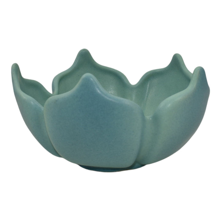 Van Briggle 1980s Vintage Art Pottery Blue Lotus Leaf Flower Ceramic Bowl Scott