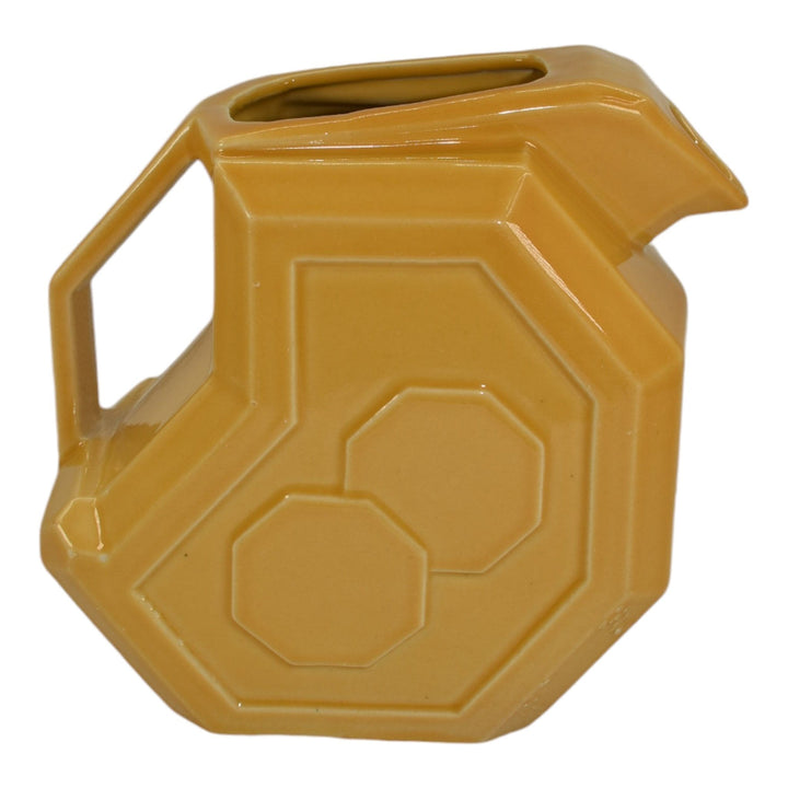 Alamo 1940s Mid Century Modern Pottery Geometric Yellow Ceramic Pitcher 759