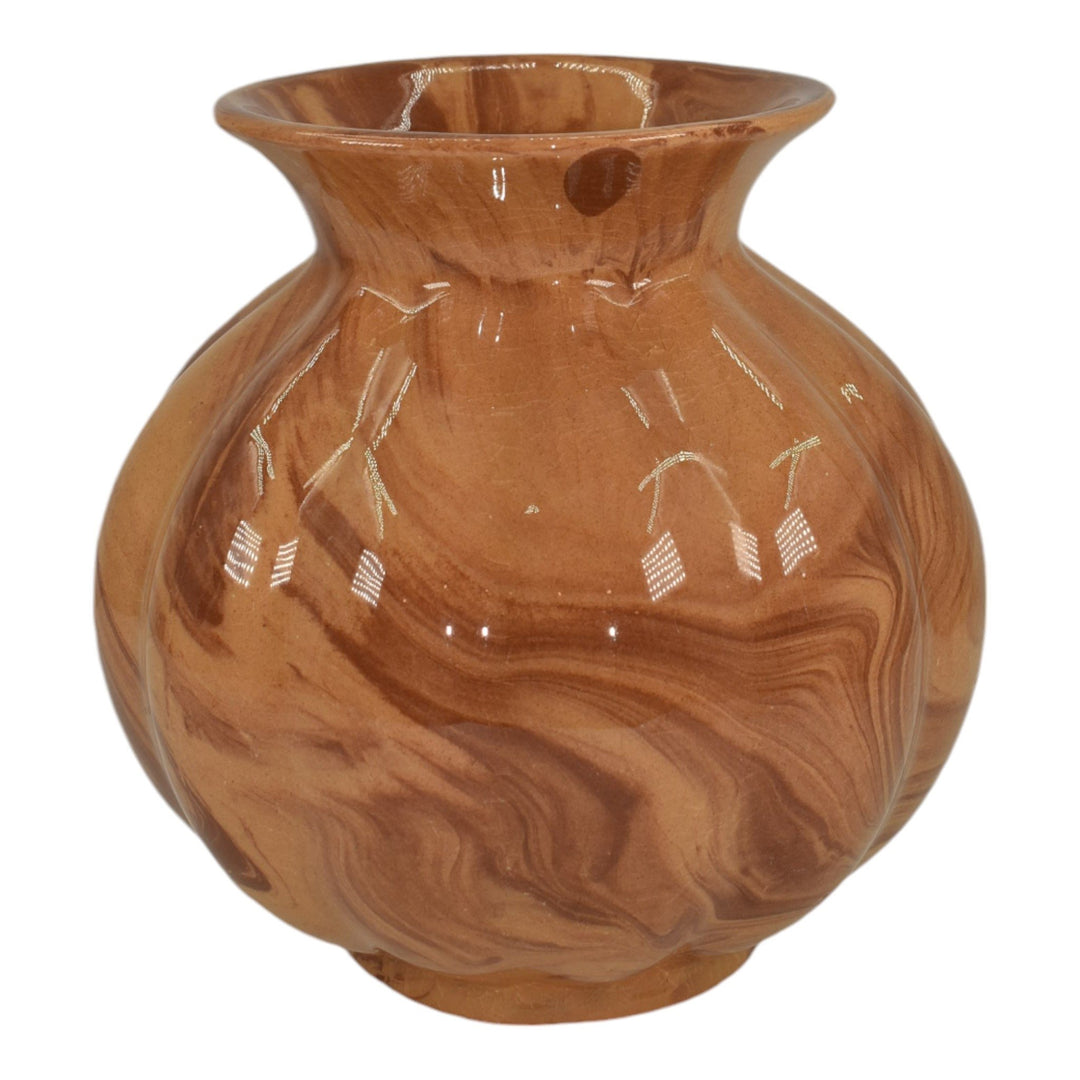 American Vintage Art Pottery Brown Swirl Marbleized Bulbous Ceramic Vase 236 - Just Art Pottery