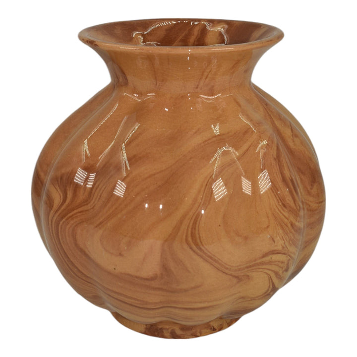 American Vintage Art Pottery Brown Swirl Marbleized Bulbous Ceramic Vase 236 - Just Art Pottery