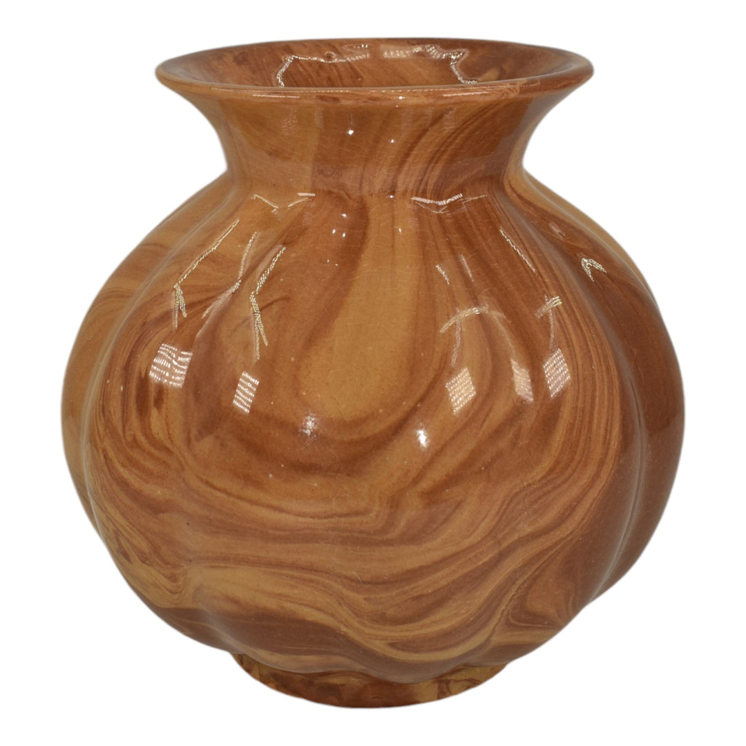 American Vintage Art Pottery Brown Swirl Marbleized Bulbous Ceramic Vase 236 - Just Art Pottery