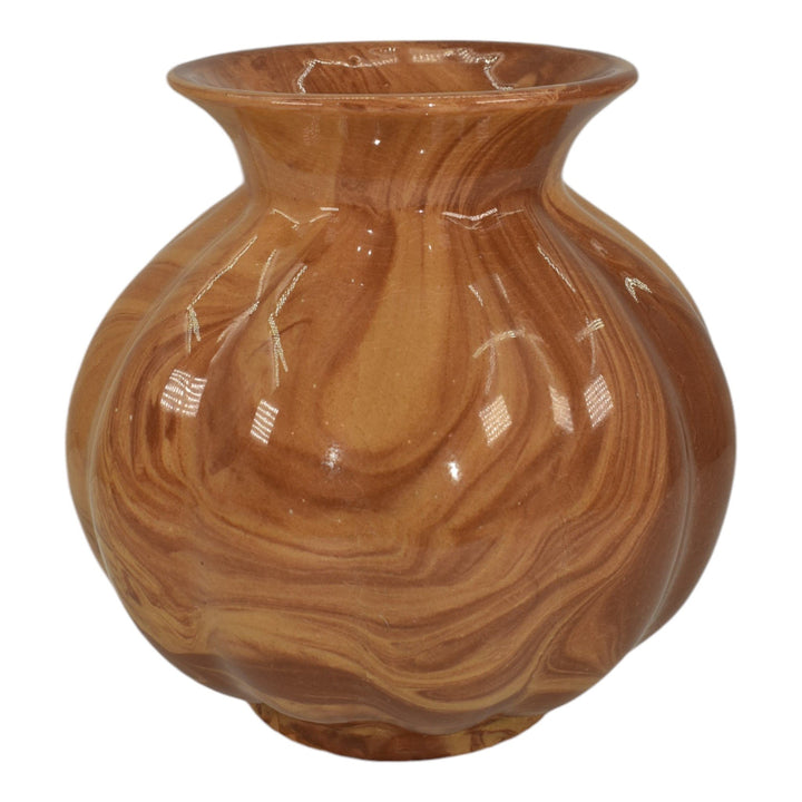 American Vintage Art Pottery Brown Swirl Marbleized Bulbous Ceramic Vase 236 - Just Art Pottery