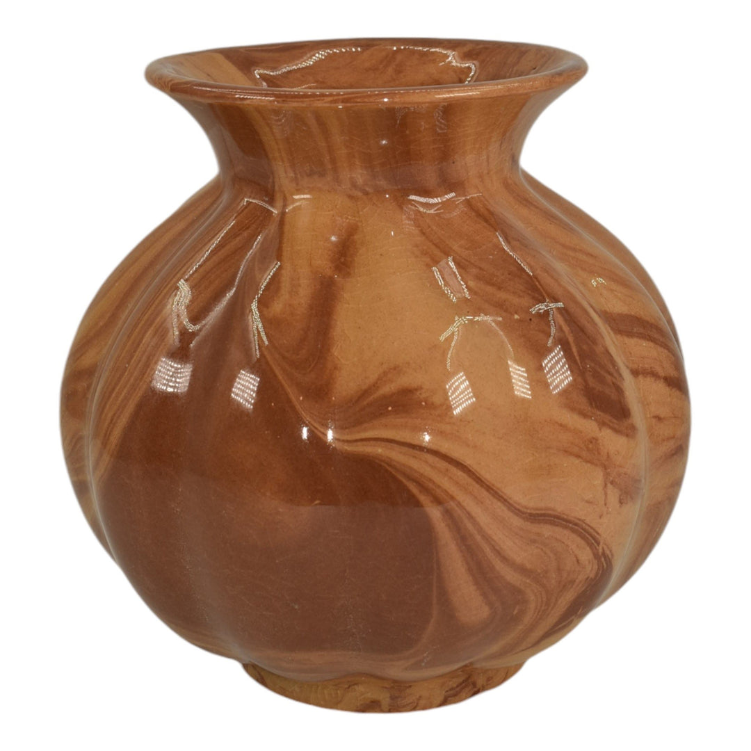 American Vintage Art Pottery Brown Swirl Marbleized Bulbous Ceramic Vase 236 - Just Art Pottery