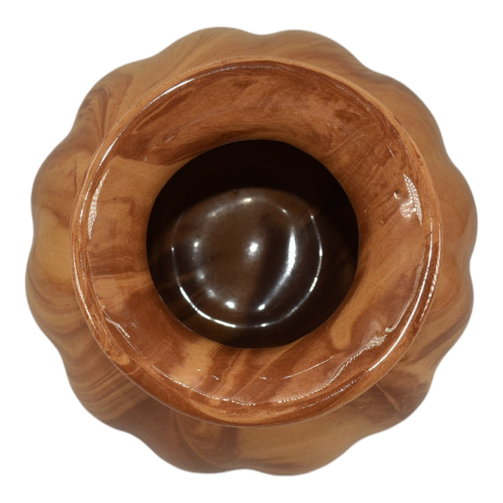 American Vintage Art Pottery Brown Swirl Marbleized Bulbous Ceramic Vase 236 - Just Art Pottery