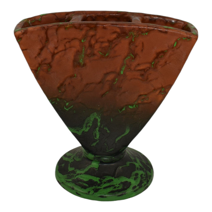 Weller Greora 1930s Vintage Arts and Crafts Pottery Brown Ceramic Fan Vase