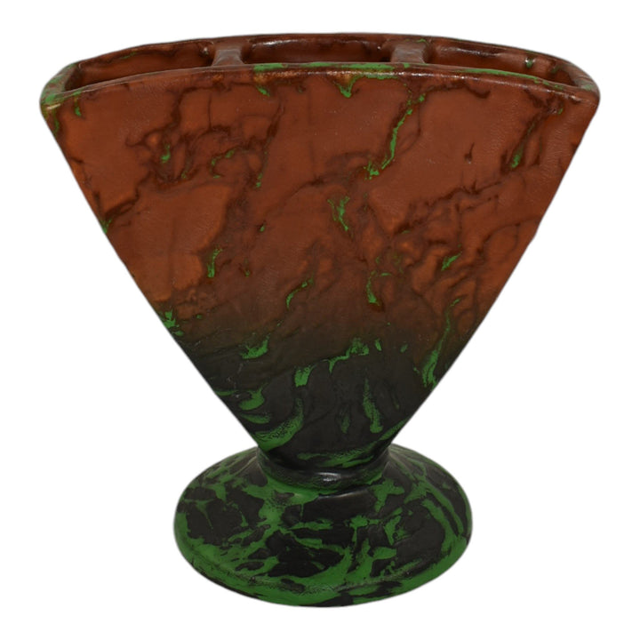 Weller Greora 1930s Vintage Arts and Crafts Pottery Brown Ceramic Fan Vase - Just Art Pottery