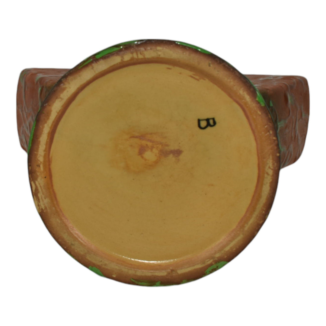 Weller Greora 1930s Vintage Arts and Crafts Pottery Brown Ceramic Fan Vase - Just Art Pottery